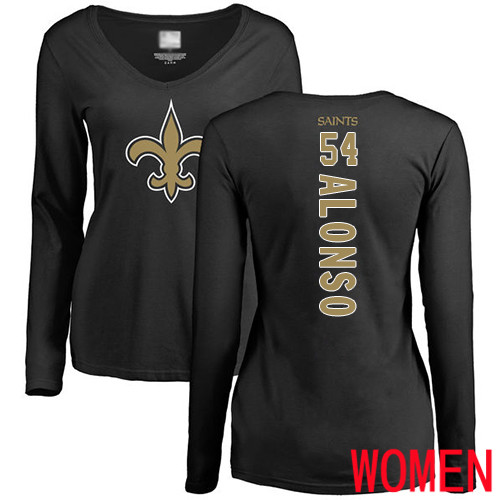 New Orleans Saints Black Women Kiko Alonso Backer Slim Fit NFL Football #54 Long Sleeve T Shirt